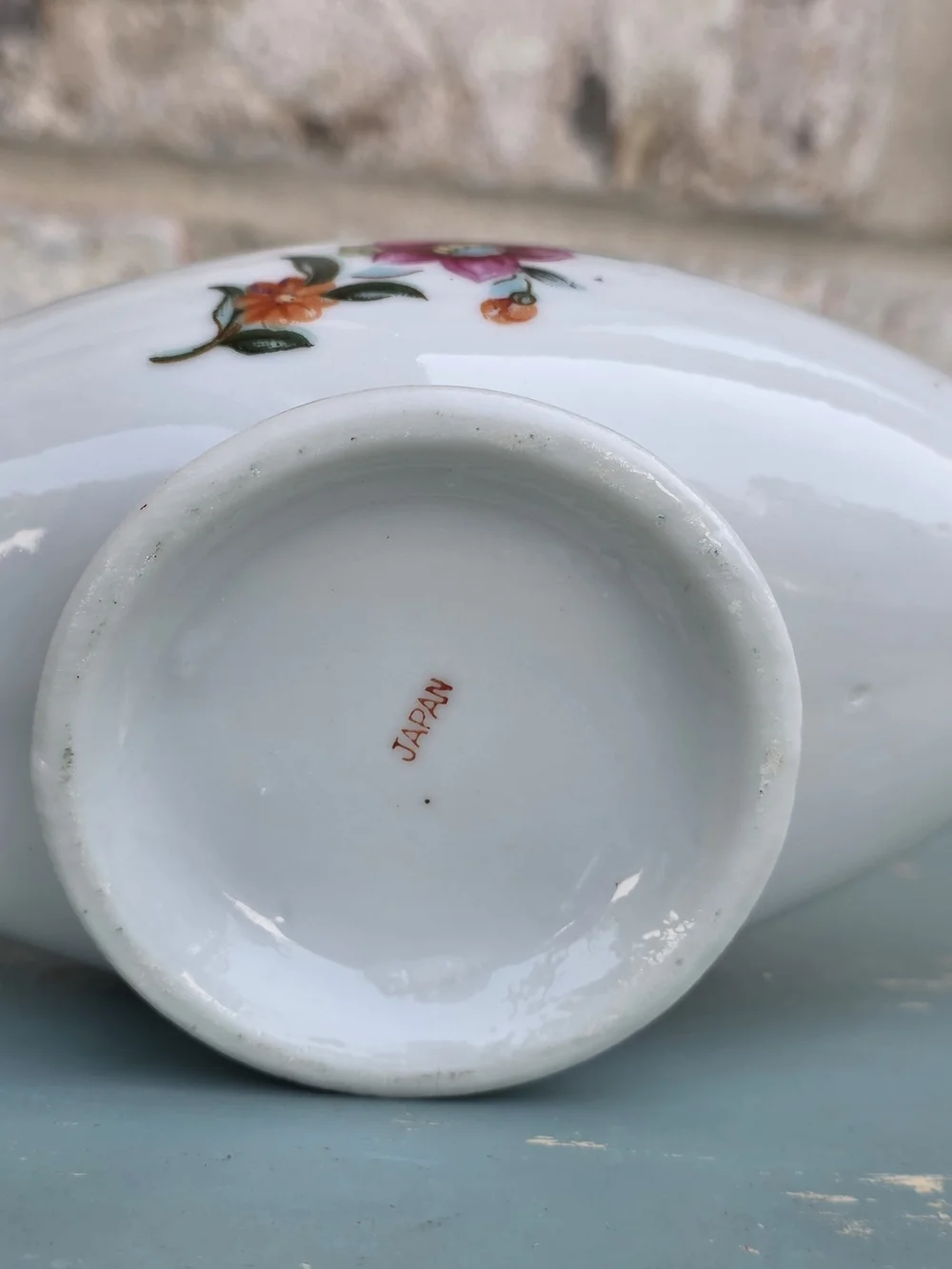 Vintage Made in Japan Miniature Porcelain Oil Lamp with Glass Chimney
